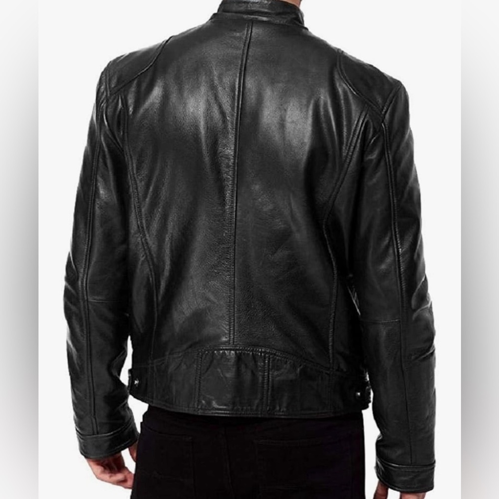 Men's Classic Black Leather Jacket - Picture 9 of 10